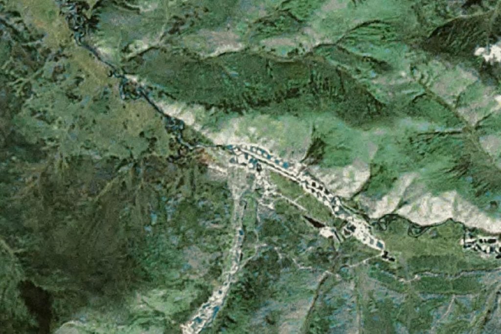 Satellite map view of the Eureka Creek Mine in the Yukon, Canada mined by the Tony Beets over Season 5 and 6 of the Gold Rush reality TV series from Discovery Channel.