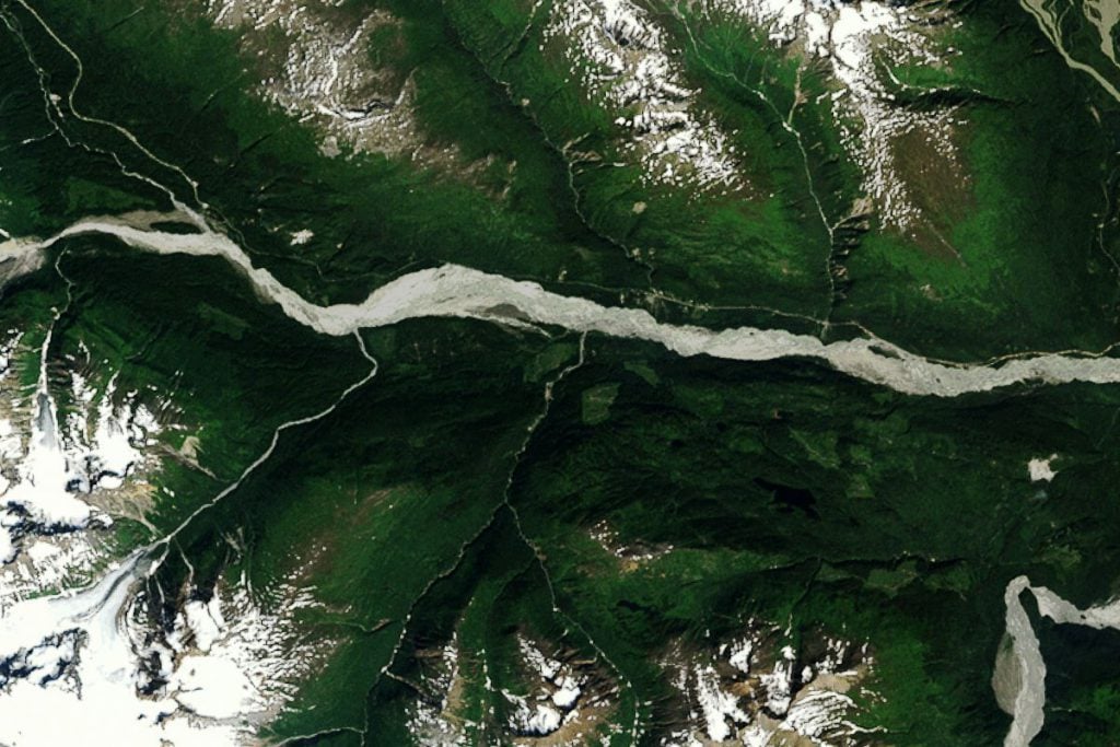 Satellite map view of the Jim Nail Placer Mine in Haines, Alaska mined by the Hoffman crew over Season 1 and the Dakota Fred crew over season 2, 3, and 4 of the Gold Rush reality TV series from Discovery Channel.