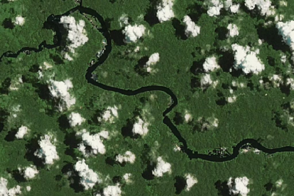 Satellite view of the Q.O.D. Mine in Mahdia, Guyana mined by the Hoffman crew in Season 4 of Gold Rush.