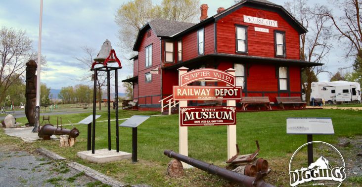 Outside the DeWitt Museum & Sumpter Valley Railway Depot at Prairie City. Note the water cannons in the lower foreground of the picture.