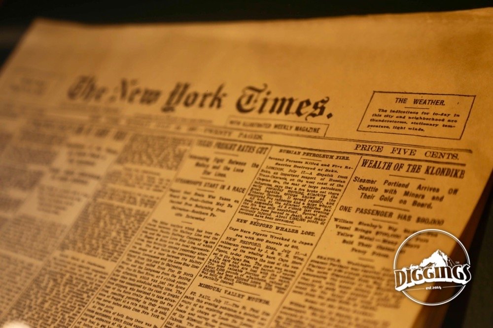 Klondike gold strike announced in The New York Times
